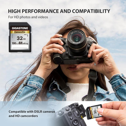 GIGASTONE 32GB SDHC memory card 2-pack, Camera Pro, up to 100 MB/s, compatible with Canon Olympus digital cameras, Full HD video recording, A1 V10 UHS-I U1 Class 10.