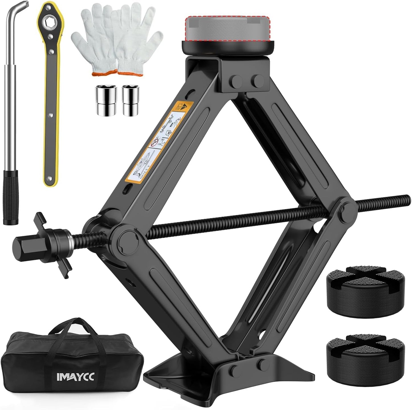 IMAYCC 2.5T Jack, Universal scissor jack for car with rubber pad, Portable jack with lug wrench, Auto emergency kit for SUV MPV, Ideal for maintenance and repair