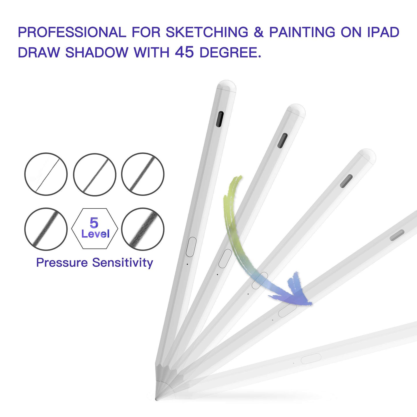 With tilt and palm rejection stylus pen for Apple iPad (2018 and newer) 6/7/8/9th generation, iPad Pro 12.9 (3/4/5th gen) /pro 11", Air 3/4/5, Mini 5/6, digital iPad pen pencil input pens.