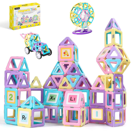 ECHOCUBE Magnetic Building Blocks, 120 pieces Magnetic Tiles with Magnet Wheel Set for Kids ages 3 and up, Magnetic Toy for girls boys Christmas Birthday Gift