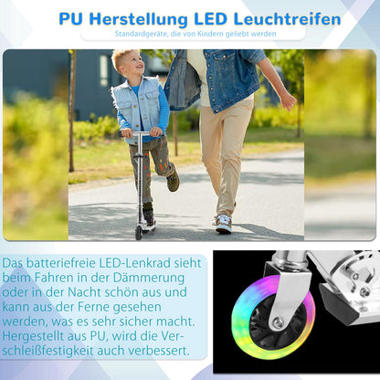 TENBOOM Kids Scooter 6 years, with 2 LED light-up wheels. Foldable and height adjustable, with rear brake. Suitable for boys and girls aged 3-10.