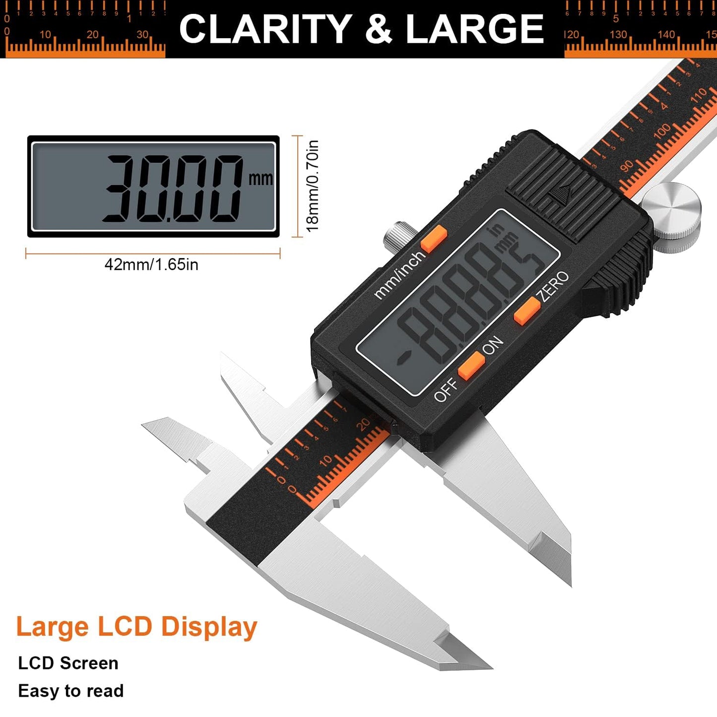 HARDELL Digital Caliper 150mm, Stainless Steel with LCD Display, Inch and Millimeter Conversion, Household & Industrial Measuring Tool with 2 Spare Batteries