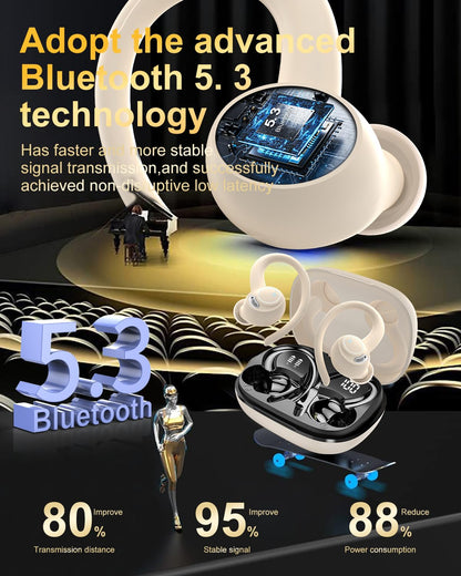 Bluetooth Sport Earphones, Wireless in-Ear Headphones with Bluetooth 5.3, HD Mic, Outstanding Sound, 40 Hrs Playtime, Comfort Fit, Dual LED Display, IP7 Waterproof Earbuds with Ear Hooks, Beige.