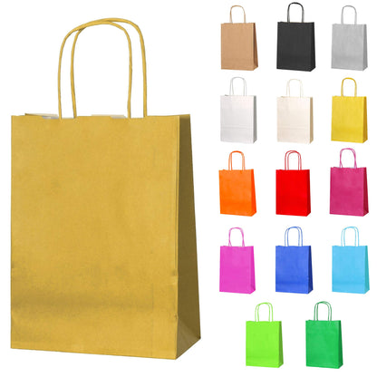 Thepaperbagstore 30 Gold paper party bags with handles – 18x22x8 cm – Colorful paper gift bags for children, parties, birthdays, weddings, confectionery and retail stores.