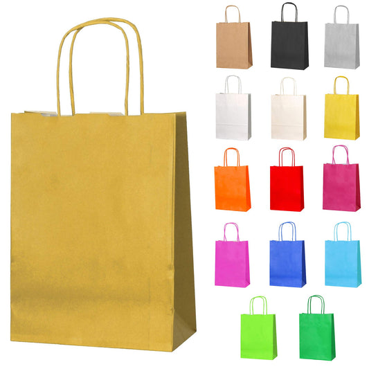 Thepaperbagstore 30 Gold paper party bags with handles – 18x22x8 cm – Colorful paper gift bags for children, parties, birthdays, weddings, confectionery and retail stores.