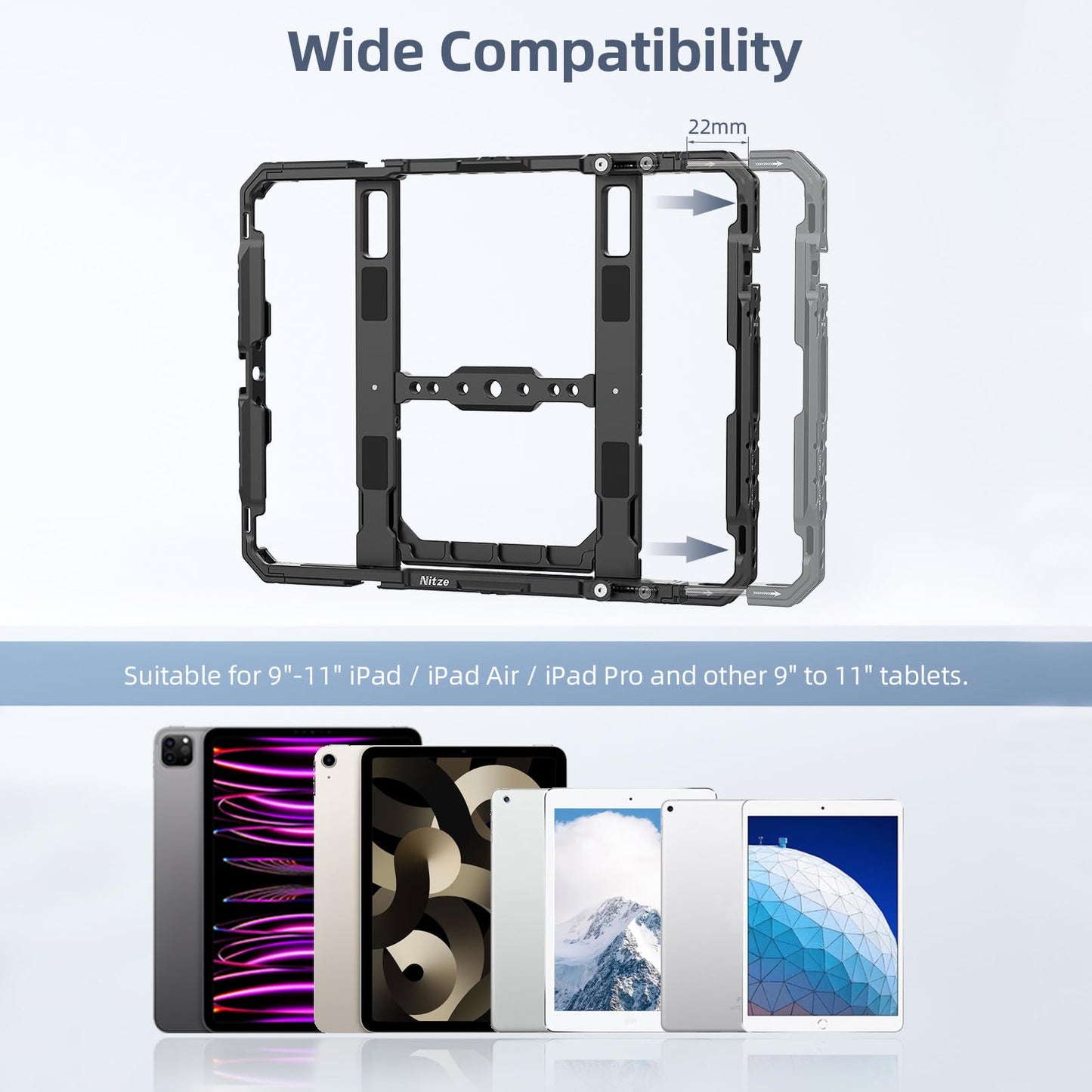 Nitze Tablet Cage for iPad 1 to 10 Gen/iPad Air 1 to 6 Gen/iPad Pro 11 Inch 2024/2022/2021/2020/2018/iPad Pro 10.5 Inch 2017 and other 9 to 11 Inch tablets - T-TC03A