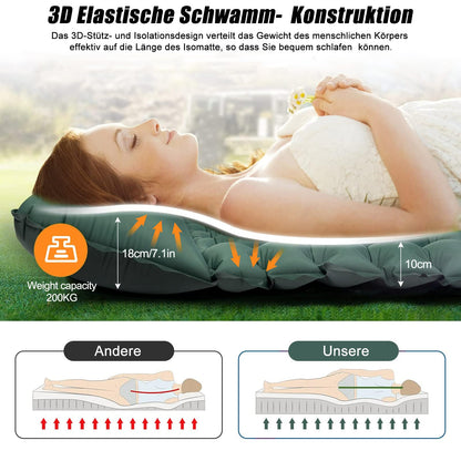 CALIYO self-inflating camping mat 2pcs - thickened air mattress with foot pump, ultralight & waterproof | integrated pillow, compact size for outdoor, hiking, tents & travel