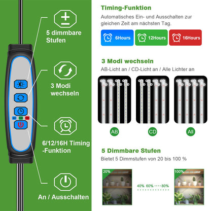 Wiaxulay LED Full Spectrum Plant Lamp, 6000K Plant Light for Plants, Growth Lights for Indoor Plants, Growth Light Strip with Auto Timer 6/12/16H, 5 Level Dimmable.