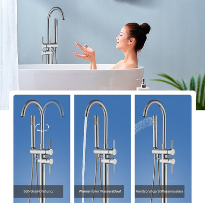 Rozin Free-standing Bathtub Faucet Chrome Floor Mounted Bathtub Faucet 360° Swivel Bathtub Faucet with Hand Shower Bathtub Faucet for Tub
