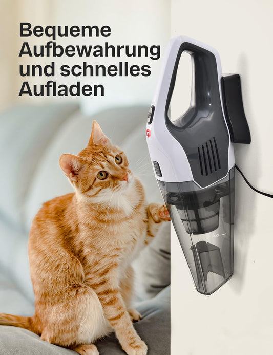Handheld vacuum, powerful, portable, lightweight, cordless handheld vacuum with 25-30 minutes of long runtime, rechargeable battery, and fast charging for car, carpet, stairs, pet hair.