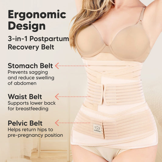 KeaBabies Revive 3 in 1 Postpartum Belt for Women - Belly Belt after Birth C-Section, Postpartum Recovery Belt, Belly Band after Birth, Pregnancy Belly Belt (Classic Ivory, XL)