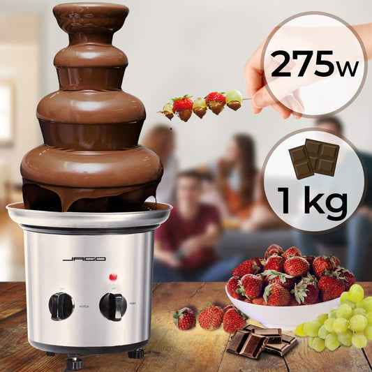 Jago® Chocolate Fountain 275W - 4 tiers, Max. 1 kg chocolate capacity, Stainless steel, Dishwasher safe, Silver - Chocolate fountain, Chocolate fondue, Chocolate fountain.