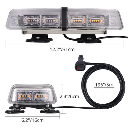 Justech 72 LED beacon 7 modes 12/24V flasher screw strong magnet amber warning light emergency strobe light recovery warning yellow roof light 36W 5m power cable control switch.