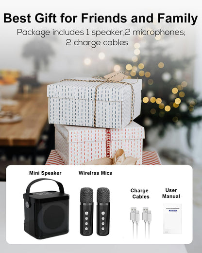 Portable karaoke machine with 2 microphones, Bluetooth karaoke set for kids and adults with voice changing effects & LED lights. Perfect for boys and girls gifts and home parties.