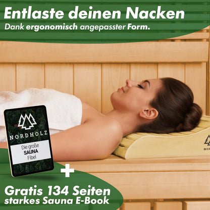 Sauna headrest wood 2-piece set - 37x33cm ideal width for optimal lying comfort - Sauna headrest ergonomically handcrafted from durable Scandinavian pine wood - High-quality sauna accessory