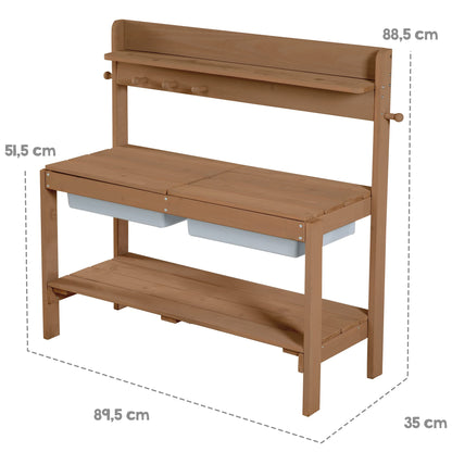 Roba Kids Outdoor Garden Kitchen Fun -Wooden Mud Kitchen with Removable Cover - 2 Plastic Tubs & Shelf - Weatherproof Work Table/Outdoor Play Kitchen - Teak, 1 Piece (1 Pack)