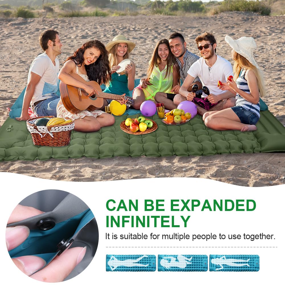 flintronic Camping Self-Inflating Sleeping Pad with Foot Pump, 10CM Thick Waterproof Pad with Pillow, Outdoor Inflatable Air Mattress, Foldable Sleeping Mat for Outdoor, Camping, Army Green