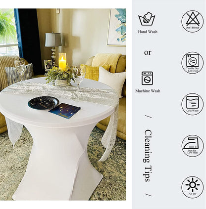 6 pieces white High Top Table Covers, for Ø 60-65 cm high top tables and bistro tables. Stretch tablecloth with foot pockets for weddings, birthday parties, banquets.