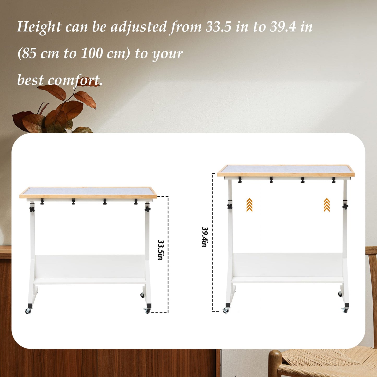 Tektalk puzzle table with angle and height adjustment, puzzle board with cover, tiltable puzzle easel with table legs, enclosed with 4 rolling wheels, for up to 1500 pieces of puzzles.