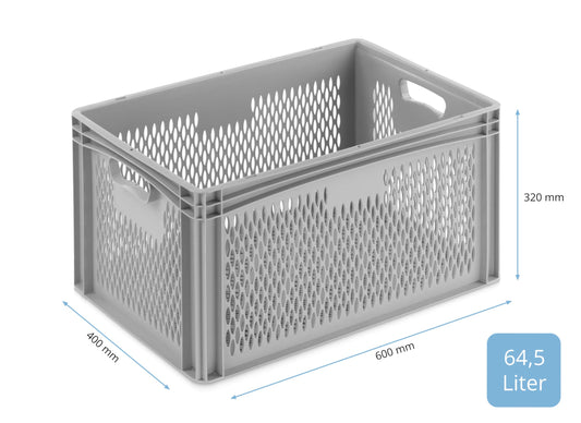 THE BOX FACTORY Euro container 600x400x320mm | Storage box | Plastic crates | Storage containers with handles | Sturdy stacking box | Euro box | Reusable container