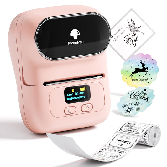 Phomemo M110 Portable Label Printer Labeling Machine Self-Adhesive, Label Printer Bluetooth Thermal Label Printer Label Maker, for Barcode, Retail, Photo, Clothing, for Android & iOS - Pink