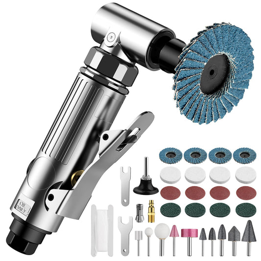 EYPINS Air Sander Set, Pneumatic Die Grinder Air Grinder 90° angled Angle Grinder 90psi(6.2Bar) with 50mm corundum disc, 50mm sanding disc, air valve, wool wheel sanding disc, polishing head