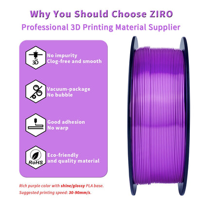 ZIRO Silk PLA 1.75mm Filament, 3D printer filament from the Silk PLA series 1.75mm 1kg, diameter tolerance at +/-0.03mm, Purple