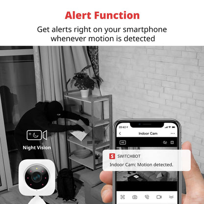 SwitchBot Security Indoor Camera, motion detection for baby monitor 1080p smart WiFi pet surveillance camera for home security with night vision, two-way audio, works with Alexa