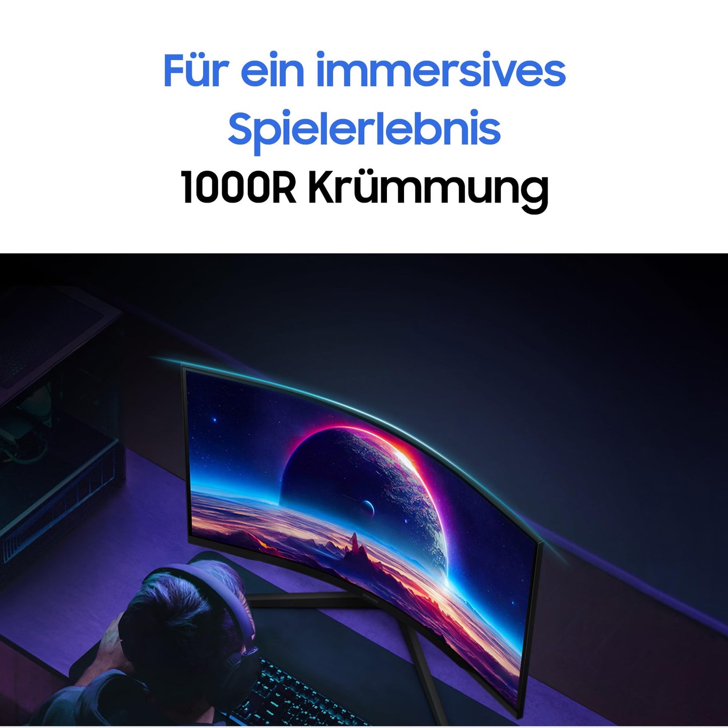 Samsung Odyssey G55C Curved Gaming Monitor, 27 inches, VA panel, 2560 x 1440 pixels, 1000R radius, HDR10, AMD FreeSync, 165 Hz refresh rate, 1ms response time (MPRT)