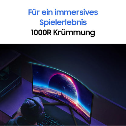 Samsung Odyssey G55C Curved Gaming Monitor, 27 inches, VA panel, 2560 x 1440 pixels, 1000R radius, HDR10, AMD FreeSync, 165 Hz refresh rate, 1ms response time (MPRT)
