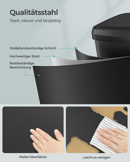 SONGMICS Kitchen Trash Can, 50 Liter Waste Bin, Metal Step Trash Can with Lid, Tall, Slim, and Spacious, Black LTB530B5002