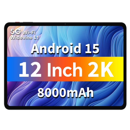 ODEA Tablet 12 inch Android 15, A12 Tablets 2K (2000x1200) Big Display, 8000mAh, T606 Octa-Core, 12GB RAM 128GB ROM (2TB TF), 13MP+8MP, GPS, Widevine L1, GMS, 5GHz WiFi, BT5.0 [2025]
