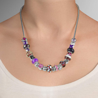 VALIOSA Merry Christmas Fashion Jewelry Advent Calendar with necklace, bracelet + 22 individual glass & metal bead pendants, a special gift for girls & women, purple, 24-piece set.