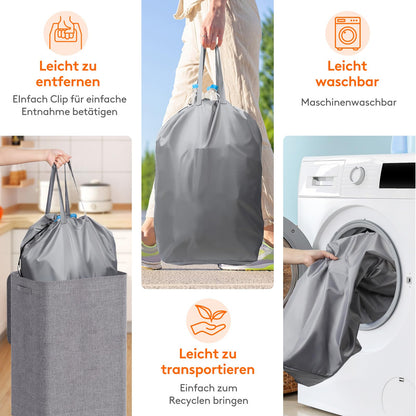 Lifewit 120L Bottle Collection Bin with Lid, Large Bottle Storage, Container for Empty Bottles & Glass Storage, Bottle Collector with Hole, Kitchen Pantry Bottle Bag, Light Grey
