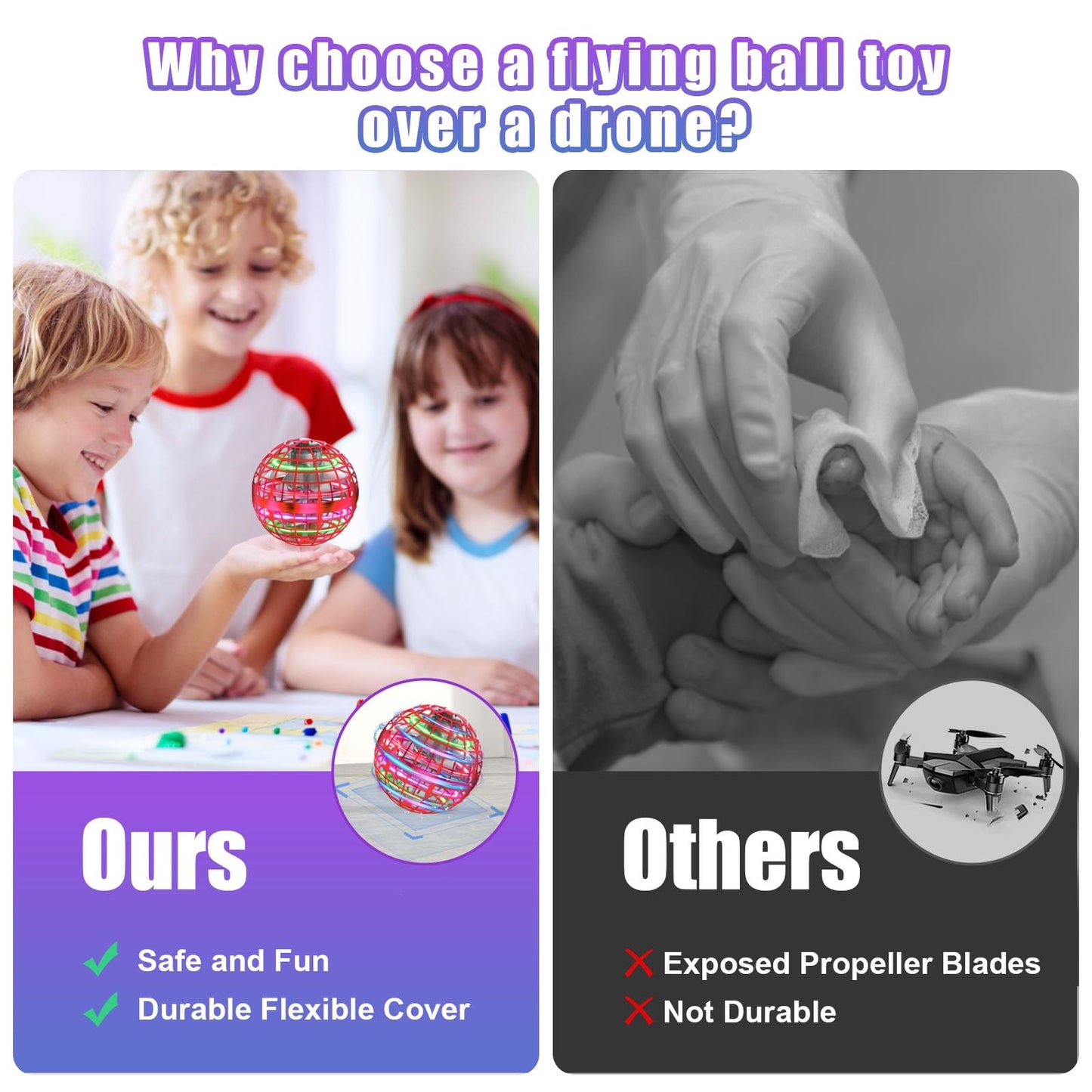 XINHOME flying ball, flying ball with LED lighting, Orbi ball drone kids flying orb ball hover toy gifts for boys girls 6-12 years flying orb ball toy