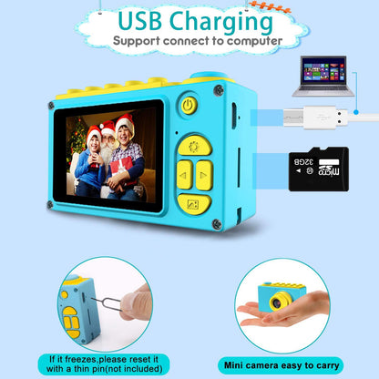 Kriogor Camera Kids, waterproof kids digital camera and video camera with HD 1080P/8MP/2 inch screen/32G TF card, gifts for kids (Blue)