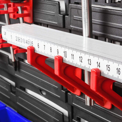 PAFEN storage system wall shelf XXL 1158 x 780 mm - Extra strong tool wall with stacking boxes - 111 pieces - Red tool holders + Blue boxes