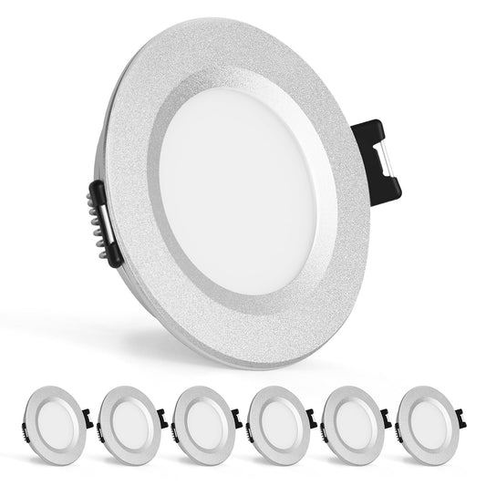 Gr4tec 6-pack of dimmable 12V LED recessed lights, IP44 aluminum LED spot warm white 3000K 84Ra 3W, ultra-thin 12mm furniture recessed light, hole 58-62mm, 12V ceiling spots for RV camper boat closet.