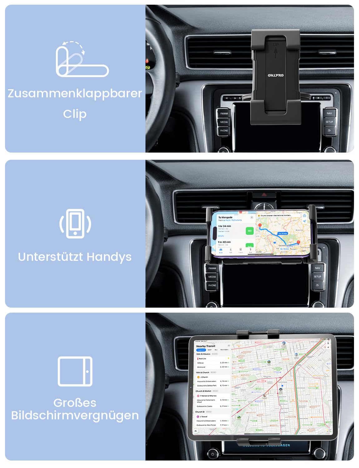 OHLPRO Tablet Holder for Car CD Slot, 360° Rotatable iPad Car Mount, Car Front CD Slot Tablet Holder for iPad, Galaxy Tab, iPhone 5-13" Phones & Tablets, for Navigation & Entertainment