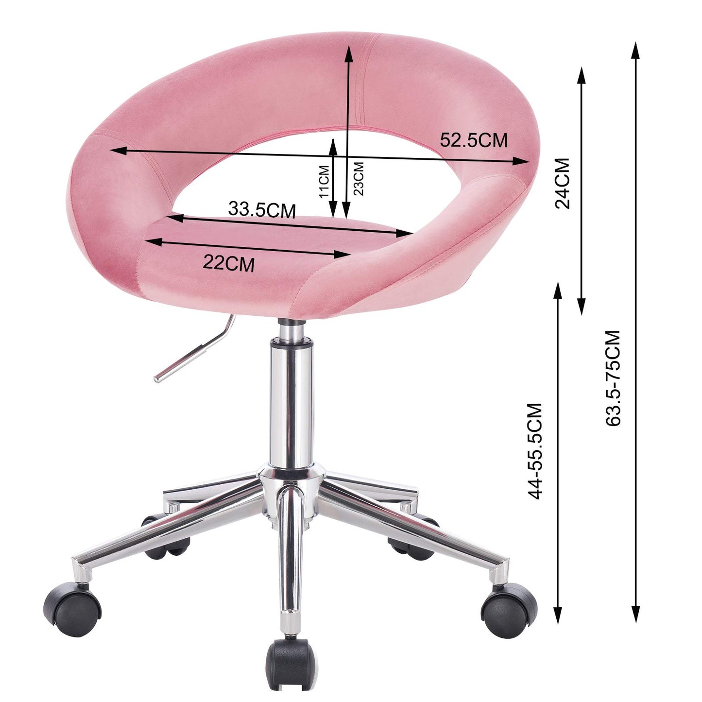 WOLTU BS100rs 1x work stool office stool swivel stool desk chair office chair cosmetic stool with wheels height adjustable, velvet, pink