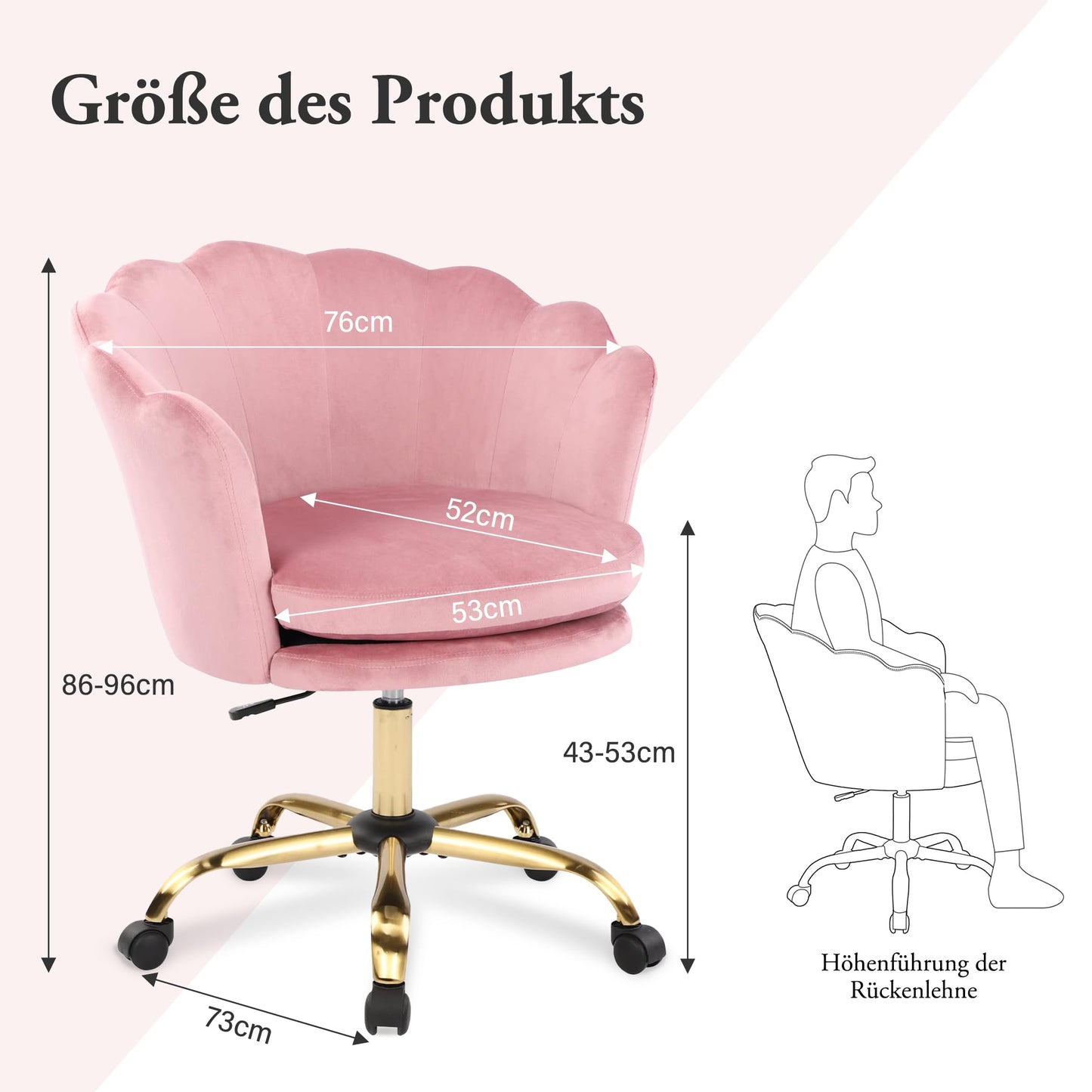 WOLMICS office chair Ergonomic,Desk chair 150kg made of velvet for Home office,Height adjustable swivel chair with padded,Vanity chair for Bedroom