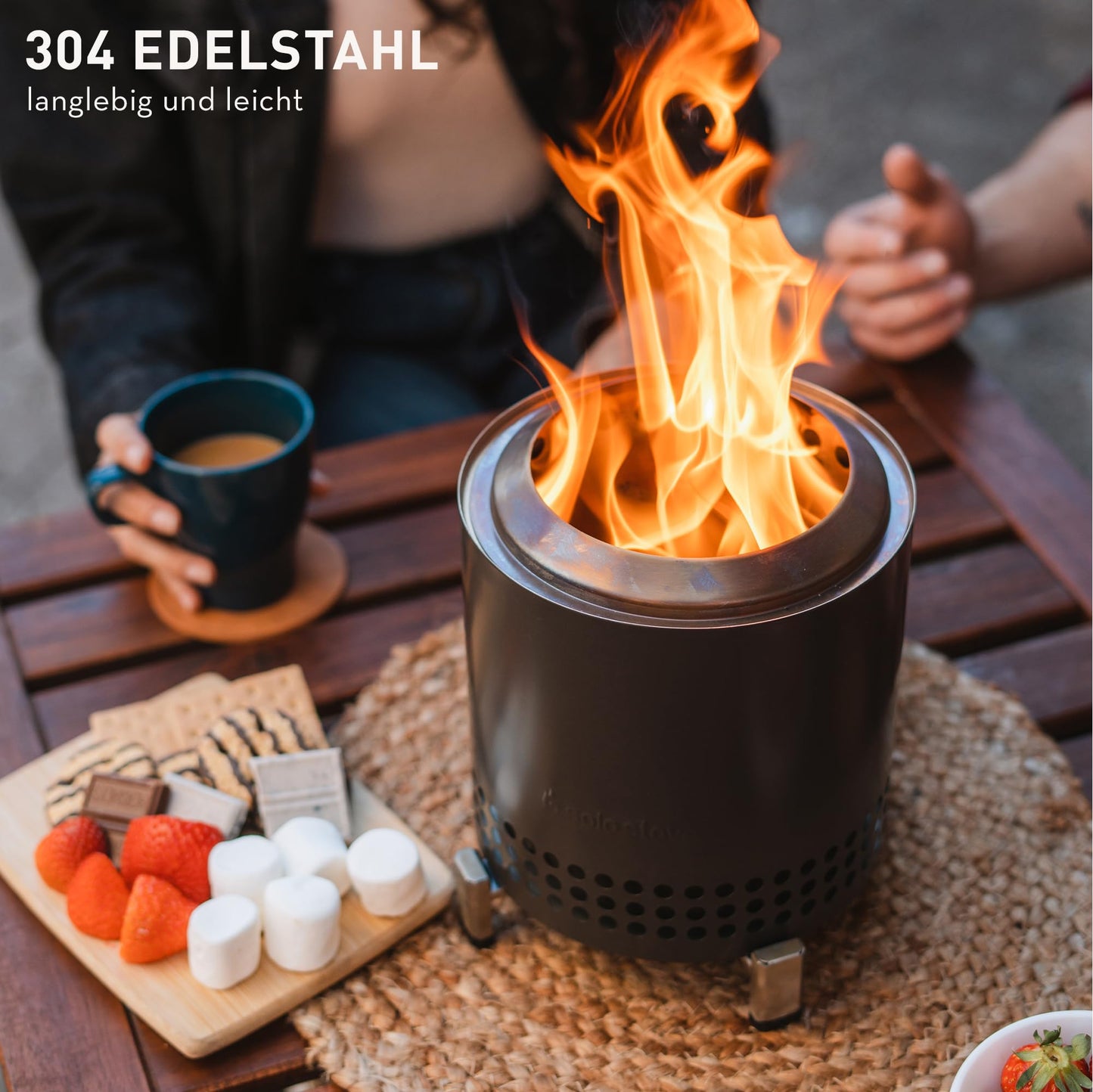 Solo Stove Mesa XL Tabletop Fire | Smokeless Mini Table Fireplace, Outdoor Decoration for Garden, Patio, Balcony, For Pellets/Wood, Stainless Steel, Includes Stand, Storage Bag, 21.8 x 17.8cm, 1 kg, Anthracite