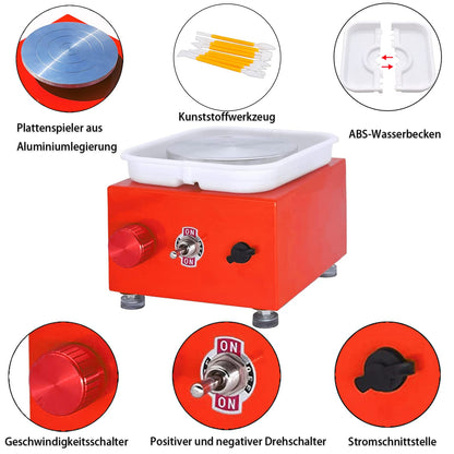 DYOUen Electric Pottery Wheel - Clay Machine With 10 cm Turntable and Removable ABS Soundproofing Pottery Wheel Electric Mini Pottery Set for Beginners (Red)