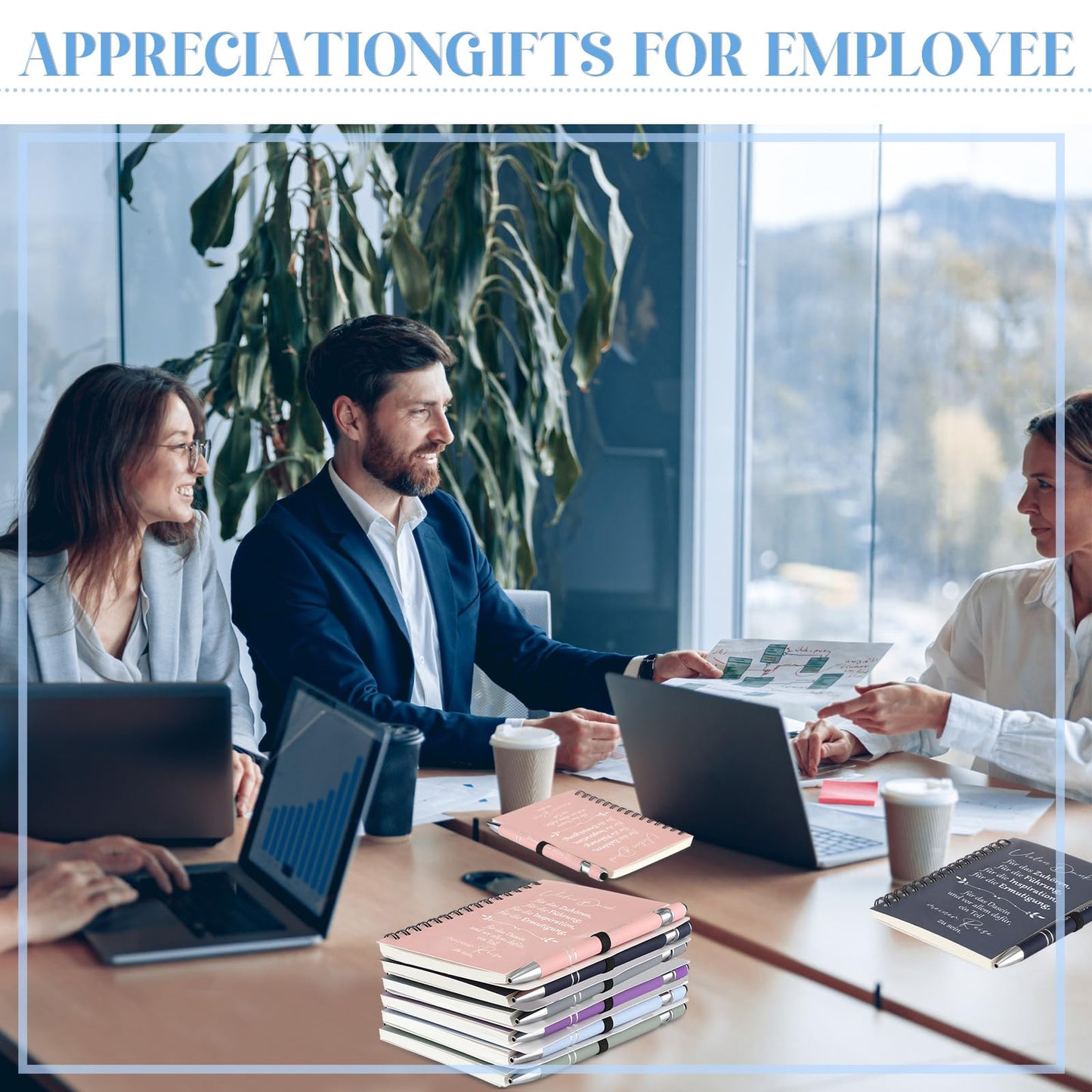 6 Sets Thank You Gifts for colleagues. Includes 6 spiral notepads and 6 pens with touchpens. Farewell gift for coworkers. Motivational gift set for Christmas. (Thank you)