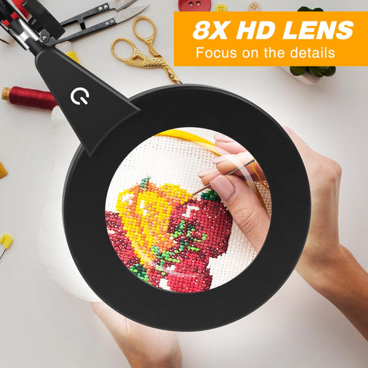 NEWACALOX magnifying glass with light and stand, touch control 2-in-1 magnifier, 8x magnification magnifying lamp, 3 color modes dimmable desk magnifier with lighting, reading magnifier with light for elderly large.
