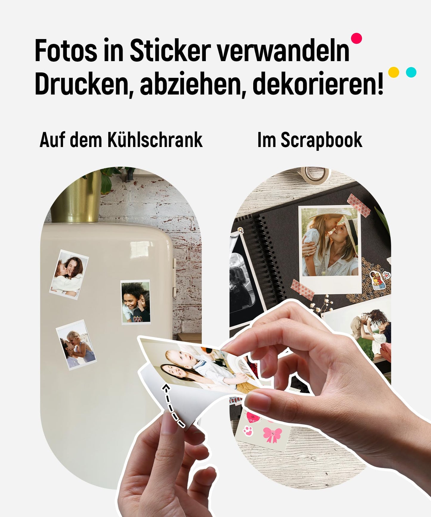 Liene Pearl K100 Mini Photo Printer for Smartphone (5x7.6cm) - with 50 sheets of Zink photo paper with sticky backing, 300DPI Bluetooth instant printer compatible with iOS & Android, built-in battery