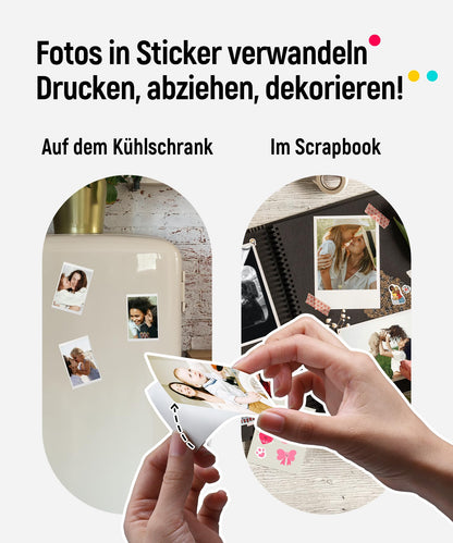 Liene Pearl K100 Mini Photo Printer for Smartphone (5x7.6cm) - with 50 sheets of Zink photo paper with sticky backing, 300DPI Bluetooth instant printer compatible with iOS & Android, built-in battery