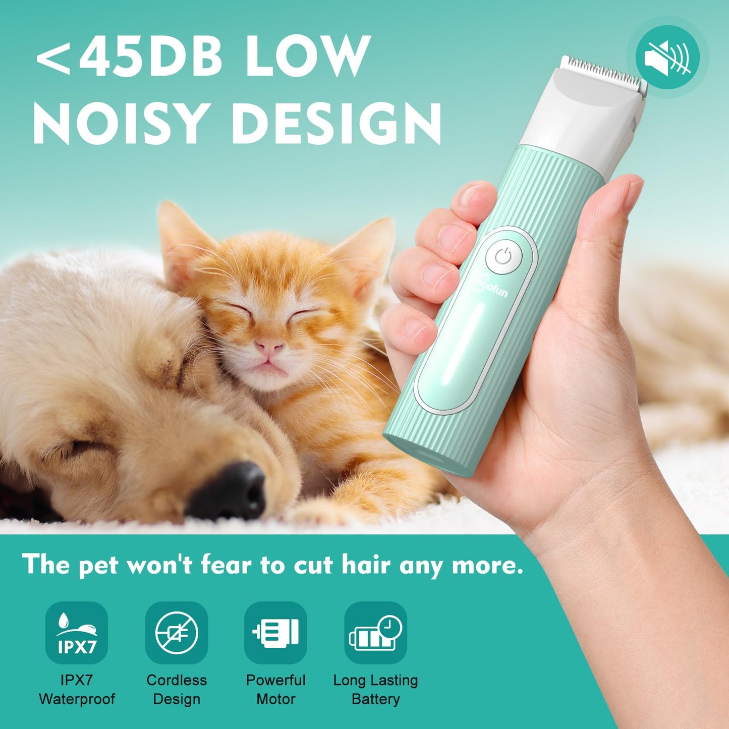 4 in 1 Quiet Dog Clipper for Poodles: IPX7 Waterproof Small Dog Hair Clipper with 4 Sizes Trimmer Head, Rechargeable Paw Clipper for Cats, Eyes (Blue)
