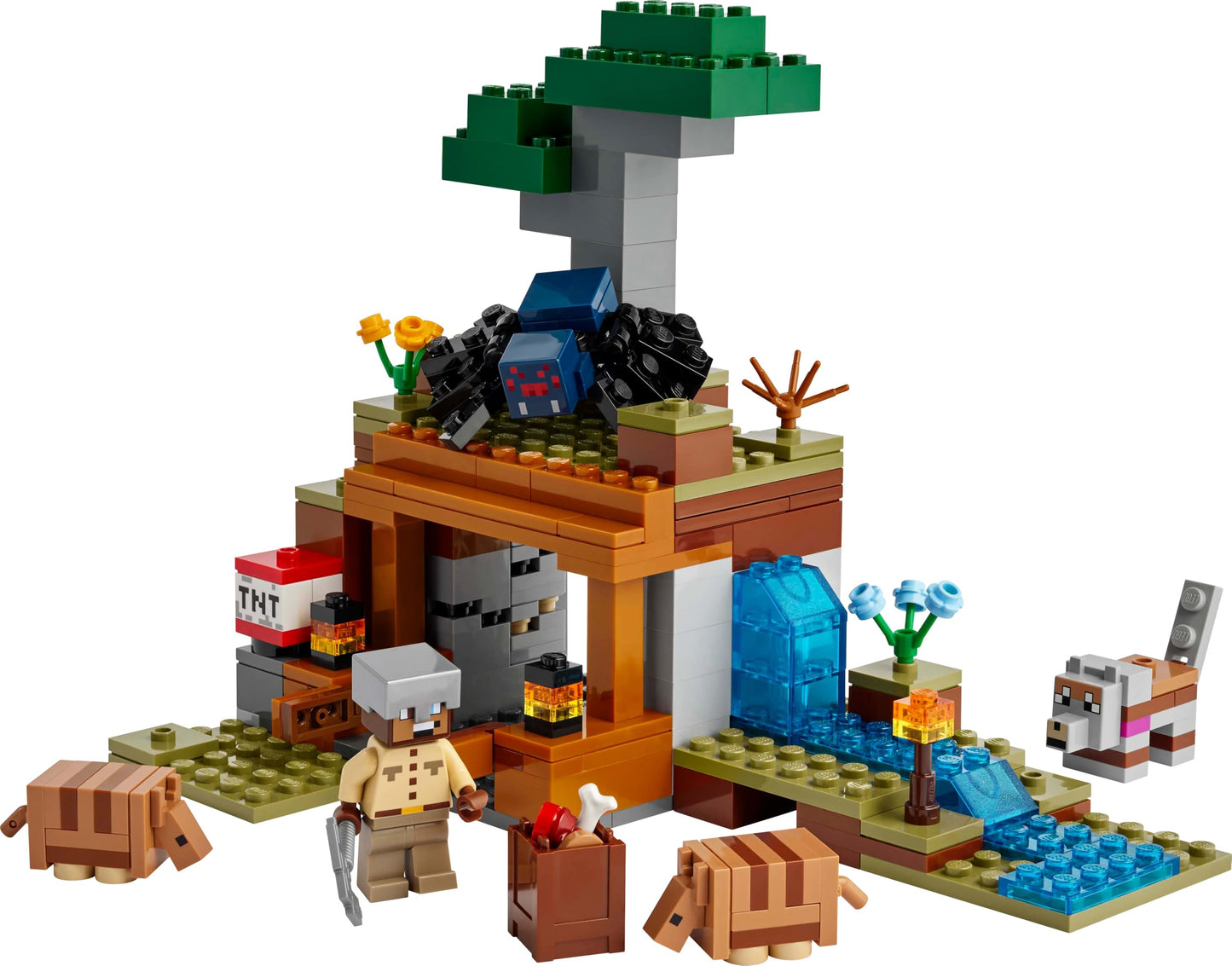LEGO Minecraft The Armadillo Mine Expedition - Interactive gaming toy with cave spider and wolf figures - TNT function - Gaming gift for boys and girls ages 8 and up - 21269