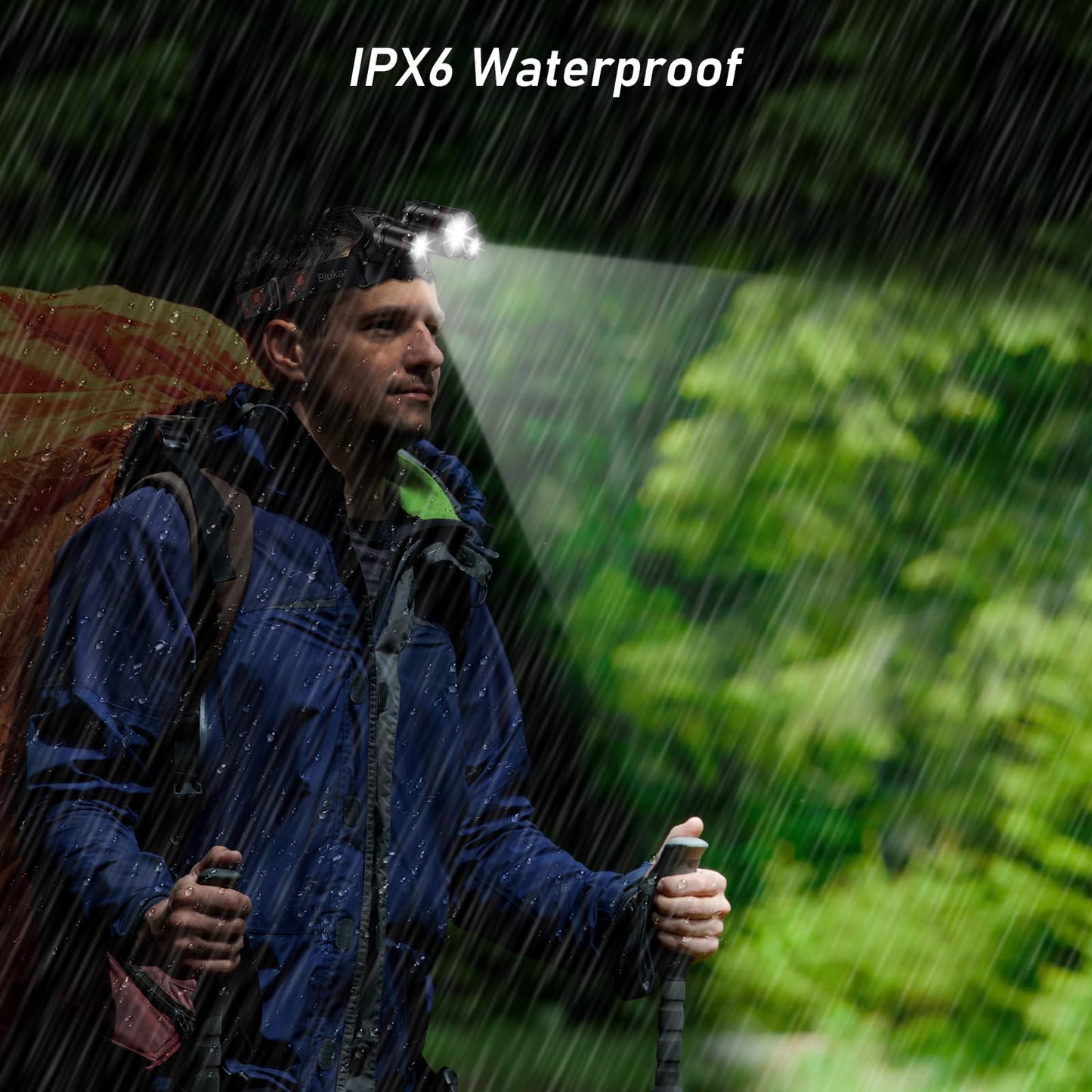 Blukar Rechargeable LED Headlamp, Super Bright 8000 Lumens Zoomable Headlight with 5 Light Modes & Red Light, IPX6 Waterproof, 90° Adjustable Headlamp for Camping, Fishing, Repairs, Emergencies, etc.
